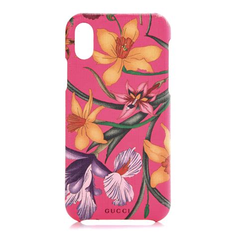 Gucci Supreme Floral Print Iphone X Case Flourescent Fuchsia 389656