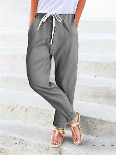 Women Casual Linen Cotton Straight Pant Noracora