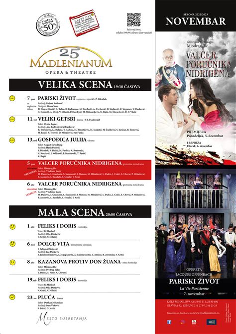 Repertoar Novembar 2022 Opera Theatre Madlenianum