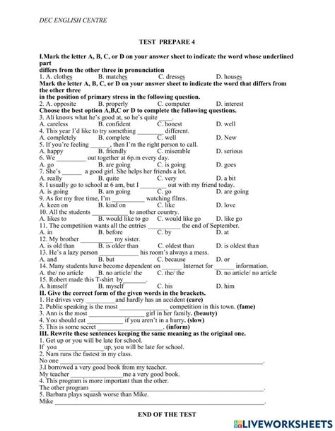 Test Unit 1 Online Exercise For 8 Live Worksheets