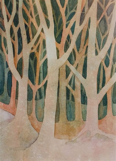 Negative Watercolor Painting Trees Watercolor Painting