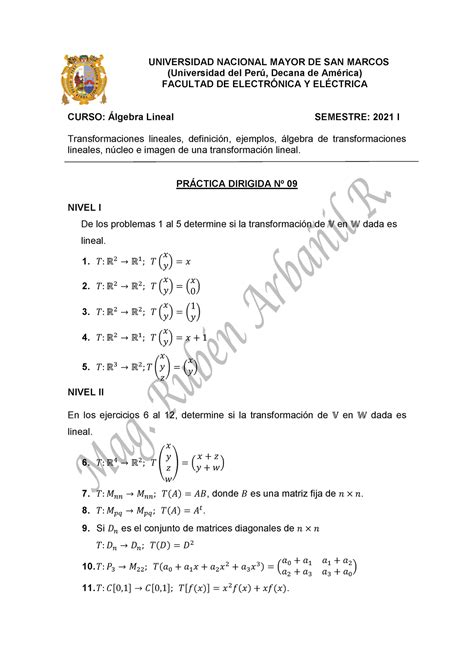 Pract 9 T Algebra Lineal San Marcos Studocu