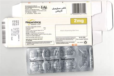 Risperidone 2mg 4mg Film Coated Tablets Taj Pharma Mumbai Taj