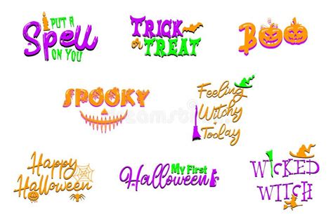 Set of Halloween Funny and Scary Sayings Stock Vector - Illustration of ...