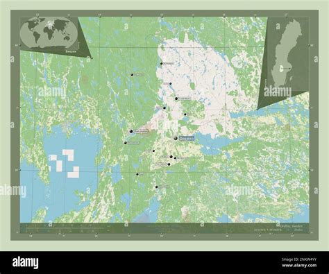 Orebro County Of Sweden Open Street Map Locations And Names Of Major Cities Of The Region