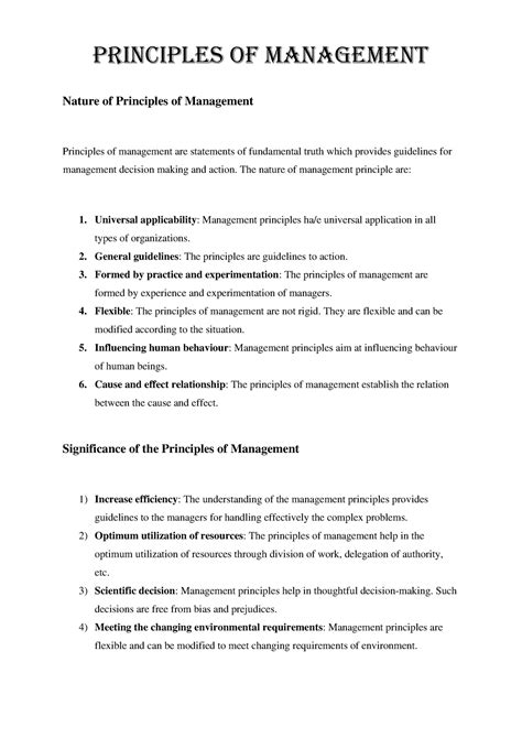 Principles Of Management Short Note Principles Of Management Nature