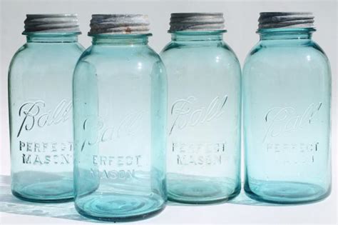 vintage aqua blue glass Ball Perfect Mason jars, big two quart size ...