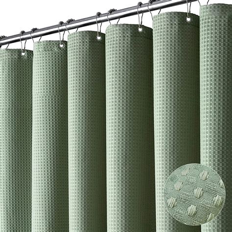 Hejulik Heavy Duty Sage Green Shower Curtain Eco Friendly Polyester Waffle Pattern Bath Curtain