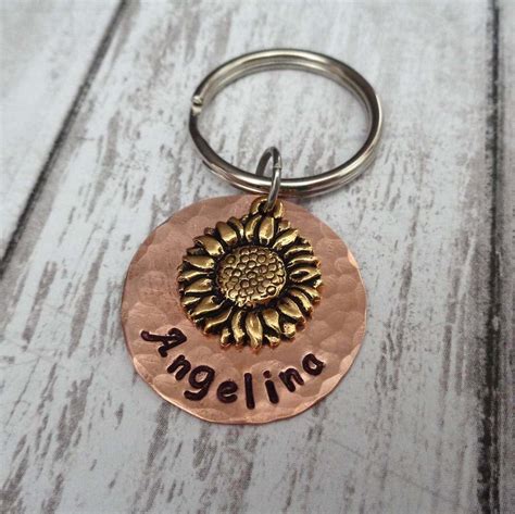 Sunflower Keychain Personalized Name Keychain Custom Name