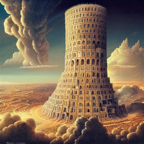 The Tower Of Babel Spiraling Up Into The Clouds Midjourney