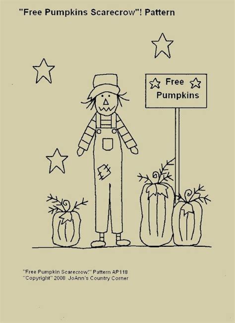 Primitive Stitchery E Pattern Free Pumpkins Scarecrow Etsy