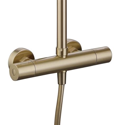 Apex Brushed Brass Round Thermostatic Shower Sanctuary Bathrooms