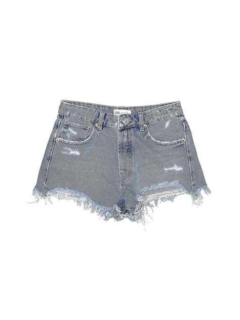 Zara 100 Cotton Solid Blue Denim Shorts Size 4 50 Off Thredup