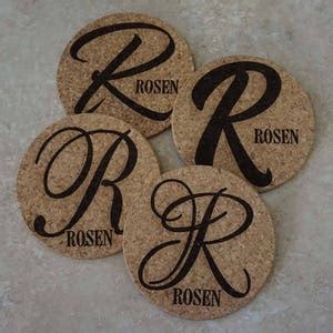 Initial Coasters Initial With Last Name Cork Coaster Set Laser Engraved