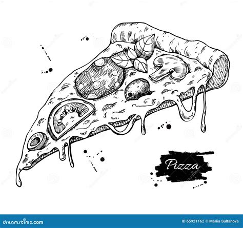 Vector Pizza Slice Drawing. Hand Drawn Pizza Illustration Stock Vector - Illustration of fast ...