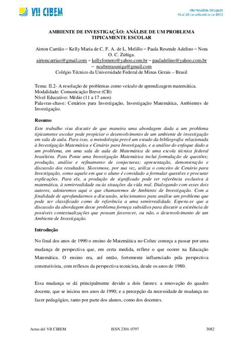 Ambiente de investigação análise de um problema tipicamente escolar