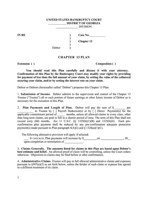 Chapter 13 Plan United States Bankruptcy Court For The Form Fill Out And Sign Printable Pdf