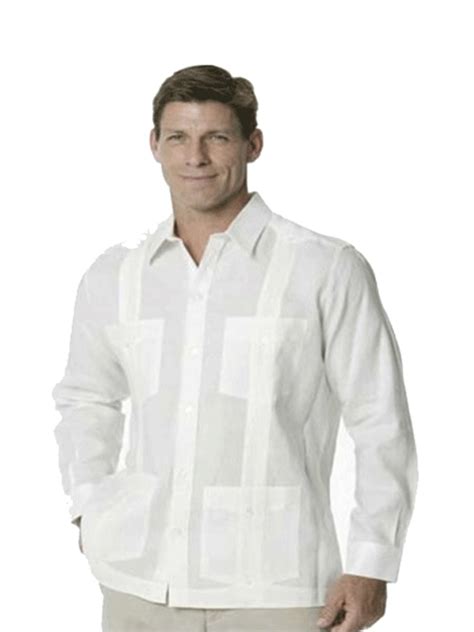 Daccord Mens Cuban Guayabera Long Sleeve White Pima Cotton 2532