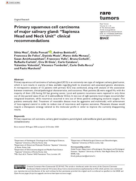 Pdf Primary Squamous Cell Carcinoma Of Major Salivary Gland