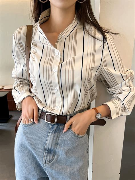 Dazy Vertical Striped Button Through Blouse