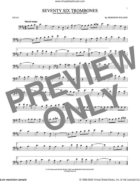 Seventy Six Trombones Sheet Music For Cello Solo Pdf