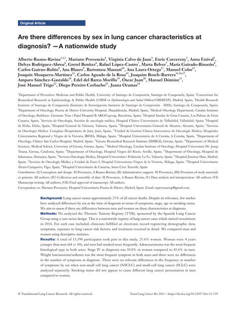 PDF Are There Differences By Sex In Lung Cancer Characteristics At Diagnosis A Nationwide Study