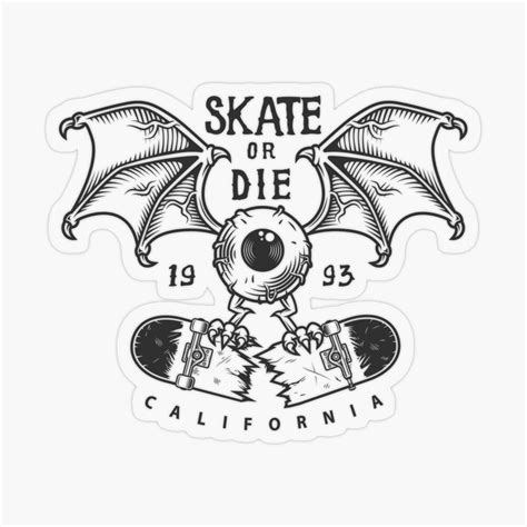 Skate Or Die Flying Monster With Broken Skateboard California Promote