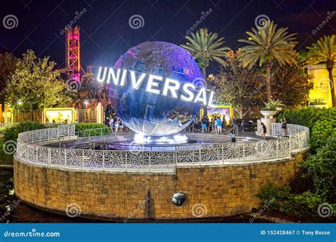 universal studios orlando earth globe illuminated  night editorial