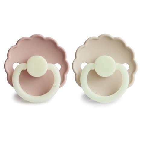 FRIGG Daisy Round Silicone 2 Pack Pacifiers Blush Night Cream Night