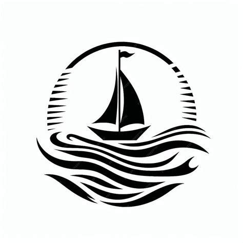 Silhouette art simple Ocean and Sailboat logo vector Contour Drawing