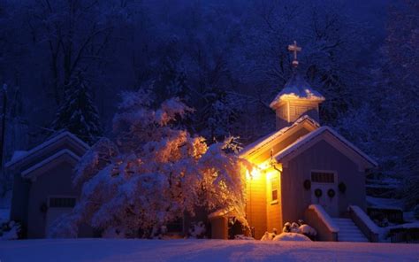 winter, Night, Church, Landscape Wallpapers HD / Desktop and Mobile ...