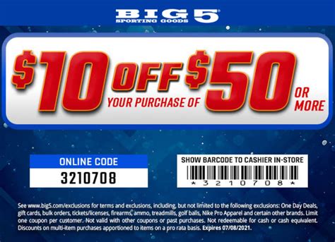 10 Off 50 Today At Big 5 Sporting Goods Or Online Via Promo Code