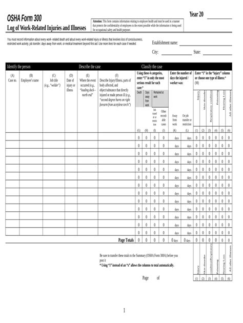 Log Summary of Work Related Injuries and Illnesses - OSHA Form 300 ...