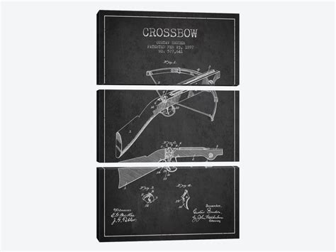 Crossbow 1 Charcoal Patent Blueprint Ca - Canvas Wall Art | Aged Pixel