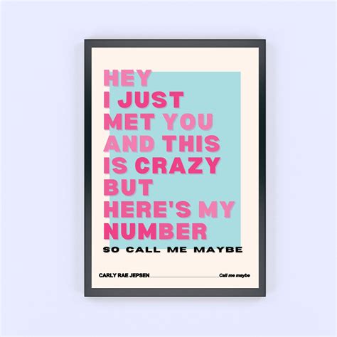 Call Me Maybe Lyrics Digital Wall Art, Carly Rae Jepsen Song, Pop Music ...