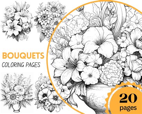 Flower Bouquets Coloring Pages Floral Coloring Book For Adults Beautiful Flower Coloring