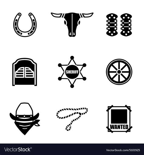 Wild West Icon Set Royalty Free Vector Image Vectorstock