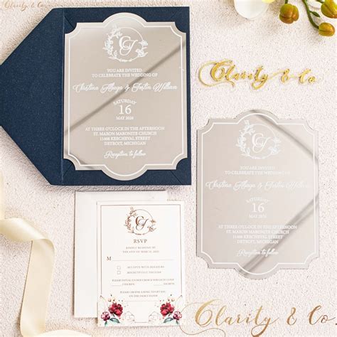 Unique Shaped Mirror Acrylic Invitations with Fancy Border CAX143