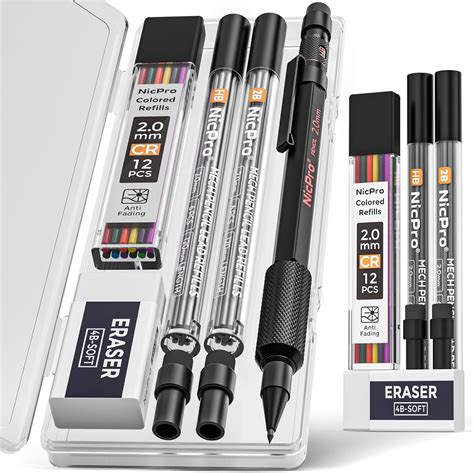 Nicpro 2 0mm Metal Mechanical Pencils Carpenter Pencil Set With 12