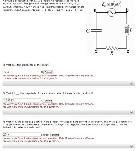 Solved A Circuit Is Constructed With An Ac Generator A