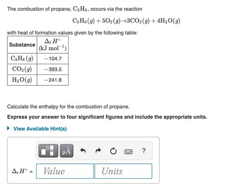 Solved The Combustion Of Propane C3h8 Occurs Via The