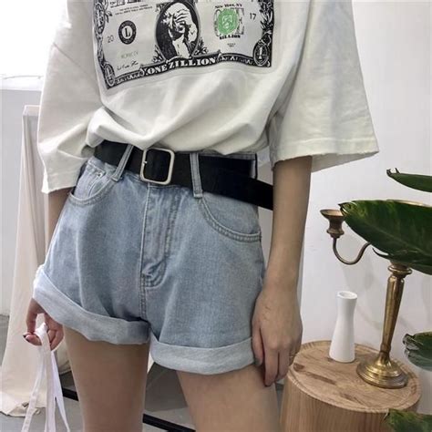 Rolled Up Wide Leg High Waist Denim Shorts Trendy Aesthetic Clothes And