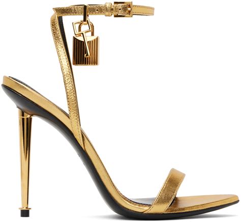 Tom Ford Gold Padlock Pointy Naked Heeled Sandals Ssense Uk