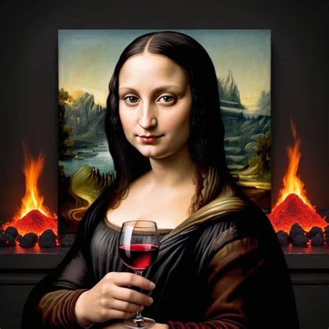 Mona Lisa Drinking Stray From A Wine Bottle That Is