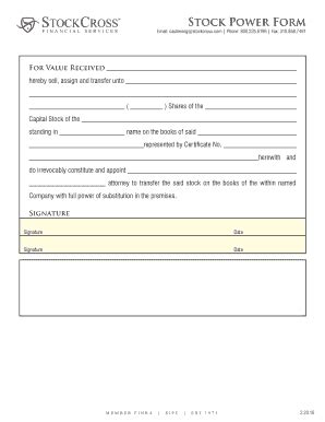 Fillable Online Stockcross Stock Power Form Fax Email Print Pdffiller