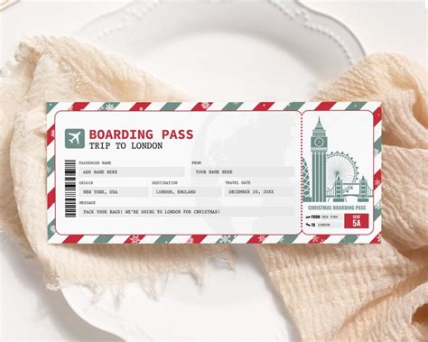 London Christmas Boarding Pass Editable Printable Trip To London