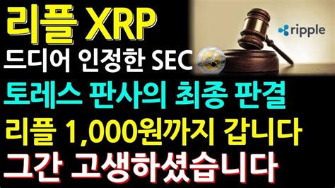 리플 코인 드디어 인정한 Sec 토레스 판사의 최종 판결 리플 1000원까지 갑니다 그간 고생하셨습니다 Youtube