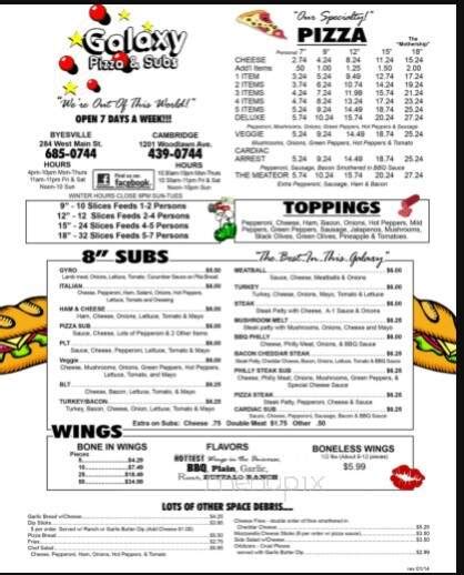 Online Menu of Galaxy Pizza, Cambridge, OH