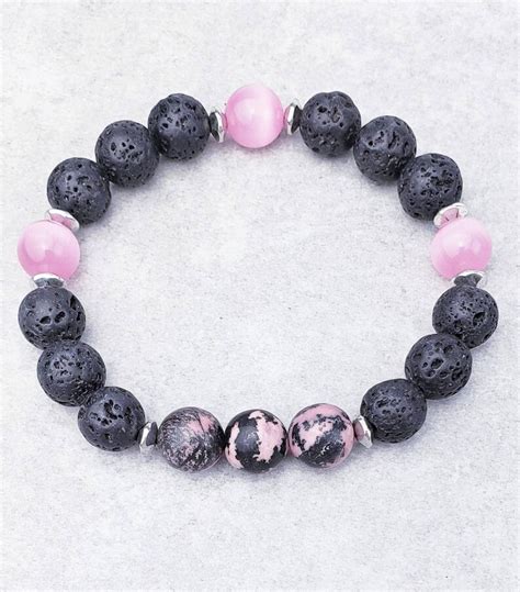 Diffuser Bracelet Black Lava Stone Bracelet Pink Cat Eye Etsy