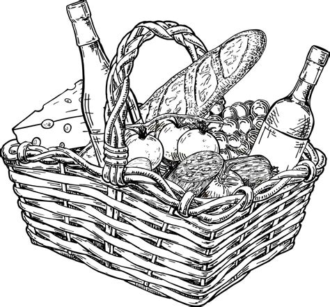 Picnic Basket With Snack Hand Drawn Sketch Hand Drawn Illustrations